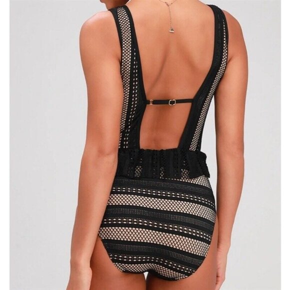 NWT Ella Moss M Heart a Flutter Black Lace 1PC Swimsuit 95057 - Picture 2 of 2